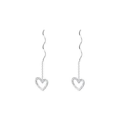 925 Sterling Silver Simple and Sweet Hollow Heart-shaped Tassel Earrings