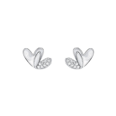 925 Sterling Silver Simple Cute Enamel Double Heart Stud Earrings with Cubic Zirconia