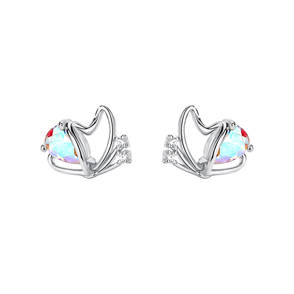925 Sterling Silver Simple Cute Hollow Butterfly Stud Earrings with Cubic Zirconia
