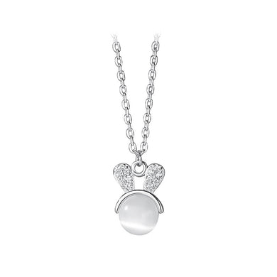 925 Sterling Silver Simple Cute Rabbit Imitation Cats Eye Pendant with Cubic Zirconia and Necklace