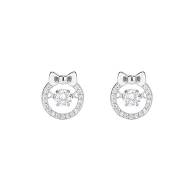 925 Sterling Silver Sweet Temperament Ribbon Circle Stud Earrings with Cubic Zirconia