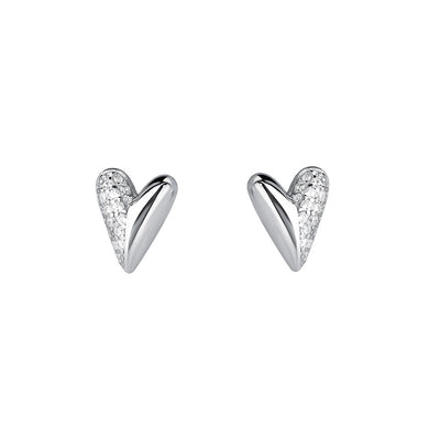 925 Sterling Silver Simple Cute Heart Shape Stud Earrings with Cubic Zirconia