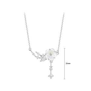 925 Sterling Silver Fashion Temperament Shell Flower Pendant with Cubic Zirconia and Necklace