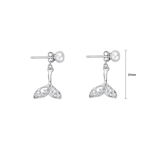 925 Sterling Silver Fashion Simple Mermaid Tail Imitation Pearl Stud Earrings with Cubic Zirconia