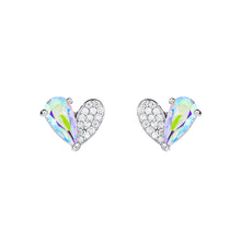 Load image into Gallery viewer, 925 Sterling Silver Simple Brilliant Heart-shaped Stud Earrings with Colored Cubic Zirconia