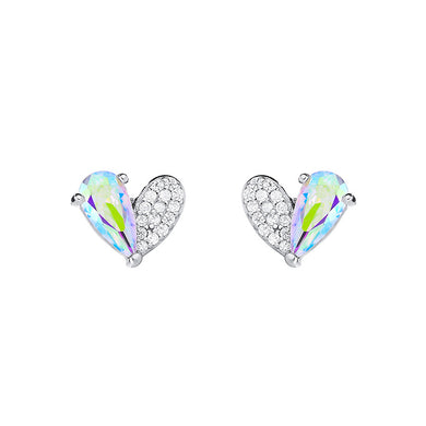 925 Sterling Silver Simple Brilliant Heart-shaped Stud Earrings with Colored Cubic Zirconia