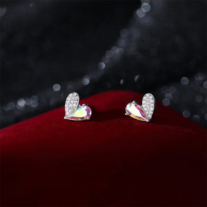 925 Sterling Silver Simple Brilliant Heart-shaped Stud Earrings with Colored Cubic Zirconia