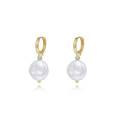 925 Sterling Silver Plated Gold Fashion and Elegant Irregular Imitation Pearl Geometric Earrings