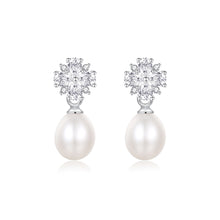 Load image into Gallery viewer, 925 Sterling Silver Simple Sweet Flower Imitation Pearl Earrings with Cubic Zirconia