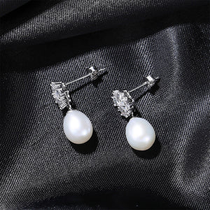 925 Sterling Silver Simple Sweet Flower Imitation Pearl Earrings with Cubic Zirconia