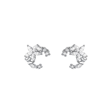 925 Sterling Silver Sweet Simple Flower Stud Earrings with Cubic Zirconia