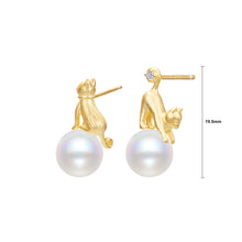 Load image into Gallery viewer, 925 Sterling Silver Plated Gold Fashion Cute Brushed Cat Imitation Pearl Stud Earrings with Cubic Zirconia