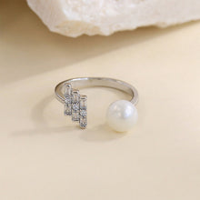 Load image into Gallery viewer, 925 Sterling Silver Fashion Simple Geometric Freshwater Pearl Adjustable Open Ring with Cubic Zirconia