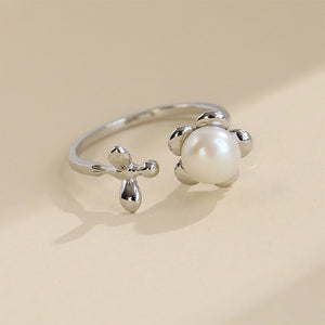 925 Sterling Silver Fashion Simple Flower Freshwater Pearl Adjustable Open Ring