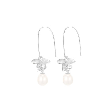 925 Sterling Silver Fashion Elegant Flower Freshwater Pearl Tassel Earrings