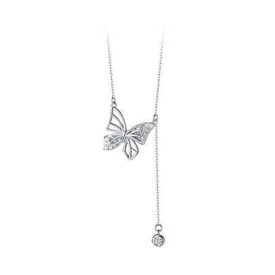 925 Sterling Silver Fashion and Elegant Butterfly Tassel Pendant with Cubic Zirconia and Necklace