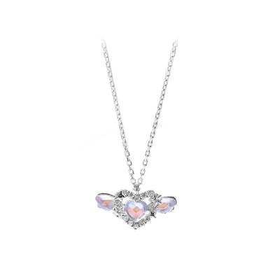 925 Sterling Silver Fashion and Romantic Heart-shaped Wings Pendant with Cubic Zirconia and Necklace