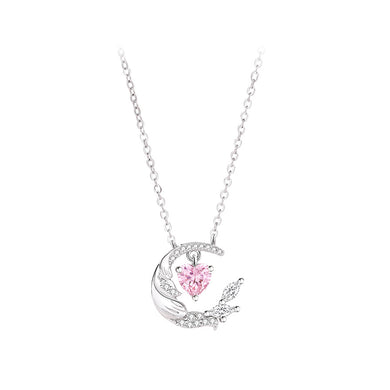 925 Sterling Silver Fashion Romantic Feather Heart Pendant with Cubic Zirconia and Necklace