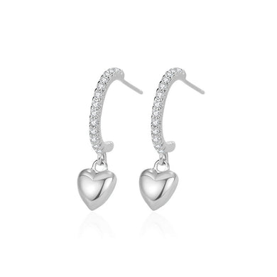 925 Sterling Silver Simple Cute Heart Shape Earrings with Cubic Zirconia