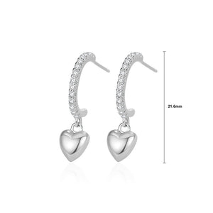 925 Sterling Silver Simple Cute Heart Shape Earrings with Cubic Zirconia