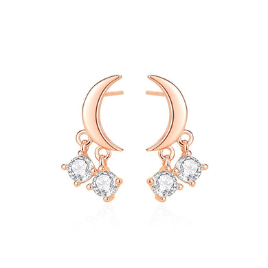 925 Sterling Silver Plated Rose Gold Simple Fashion Moon Stud Earrings with Cubic Zirconia