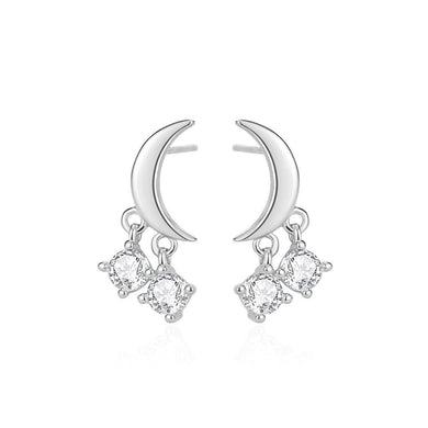 925 Sterling Silver Simple Fashion Moon Stud Earrings with Cubic Zirconia