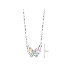 Load image into Gallery viewer, 925 Sterling Silver Fashion Simple Colorful Butterfly Pendant with Cubic Zirconia and Necklace