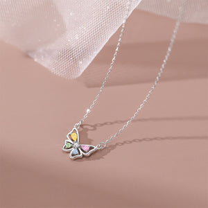 925 Sterling Silver Fashion Simple Colorful Butterfly Pendant with Cubic Zirconia and Necklace