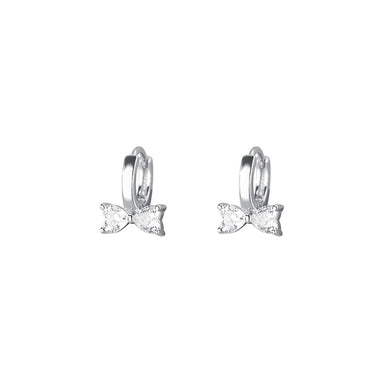 925 Sterling Silver Simple Cute Ribbon Earrings with Cubic Zirconia