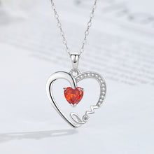 Load image into Gallery viewer, 925 Sterling Silver Simple Romantic Love Heart-shaped Pendant with Red Cubic Zirconia and Necklace