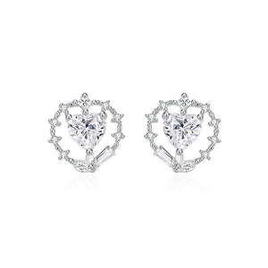 925 Sterling Silver Fashion Simple Heart Shape Stud Earrings with Cubic Zirconia