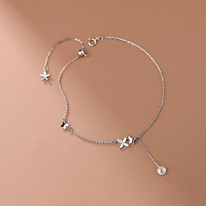 925 Sterling Silver Simple Cute Butterfly Tassel Anklet with Cubic Zirconia