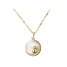 Load image into Gallery viewer, 925 Sterling Silver Plated Gold Simple Elegant Cat Moon Shell Pendant with Necklace