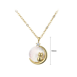 925 Sterling Silver Plated Gold Simple Elegant Cat Moon Shell Pendant with Necklace