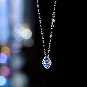 925 Sterling Silver Fashion Simple Hollow Diamond Pendant with Blue Cubic Zirconia and Necklace