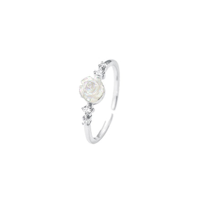 925 Sterling Silver Simple Fashion Rose Adjustable Open Ring with Cubic Zirconia