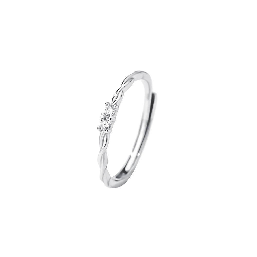925 Sterling Silver Simple Fashion Twist Geometric Adjustable Open Ring with Cubic Zirconia