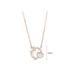Fashion and Simple Plated Rose Gold Shell Starfish Pendant with Cubic Zirconia and Necklace