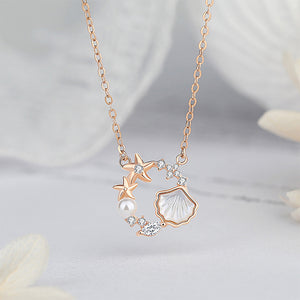 Fashion and Simple Plated Rose Gold Shell Starfish Pendant with Cubic Zirconia and Necklace