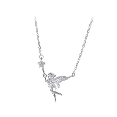 925 Sterling Silver Fashion Dazzling Fairy Angel Pendant with Cubic Zirconia and Necklace