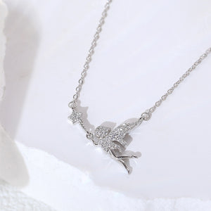 925 Sterling Silver Fashion Dazzling Fairy Angel Pendant with Cubic Zirconia and Necklace