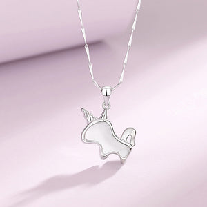 925 Sterling Silver Fashion and Simple Cute White Jade Unicorn Pendant and Necklace