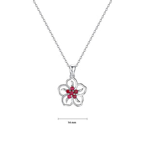 925 Sterling Silver Fashion and Elegant Hollow Flower Pendant with Red Cubic Zirconia and Necklace