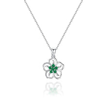 Load image into Gallery viewer, 925 Sterling Silver Fashion and Elegant Hollow Flower Pendant with Green Cubic Zirconia and Necklace