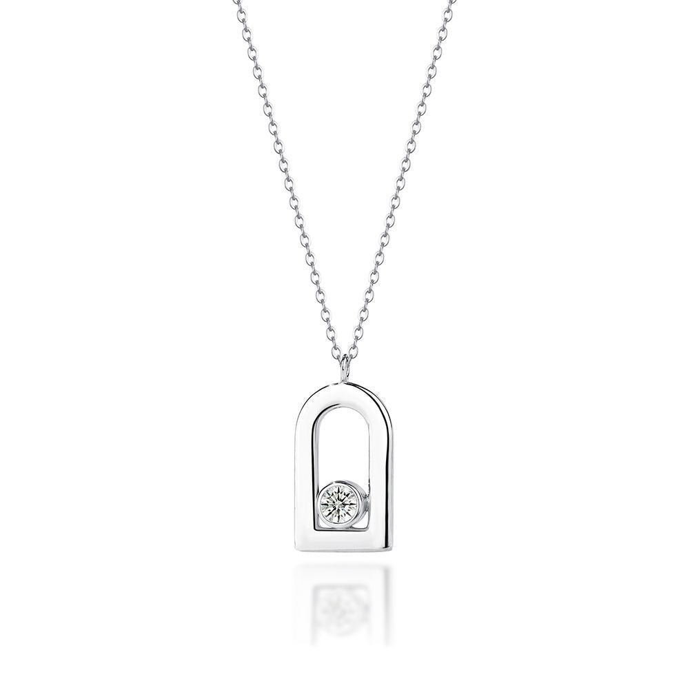 925 Sterling Silver Fashion and Simple Arch Pendant with Cubic Zirconia and Necklace