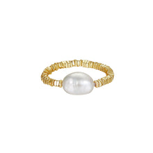 Load image into Gallery viewer, 925 Sterling Silver Plated Gold Fashion and Personality Geometric Freshwater Pearl Extendable Ring