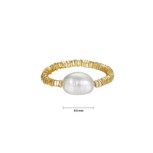 925 Sterling Silver Plated Gold Fashion and Personality Geometric Freshwater Pearl Extendable Ring