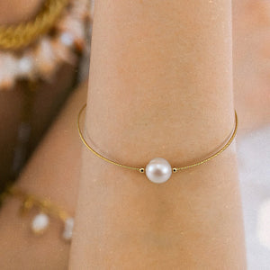 925 Sterling Silver Plated Gold Fashion and Simple Freshwater Pearl Bracelet