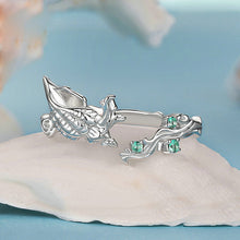 Load image into Gallery viewer, 925 Sterling Silver Fashion Temperament Conch Sea Wave Adjustable Open Ring with Green Cubic Zirconia