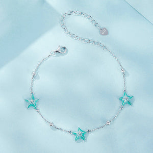 925 Sterling Silver Fashion Designed Green Starfish Enamel Bracelet